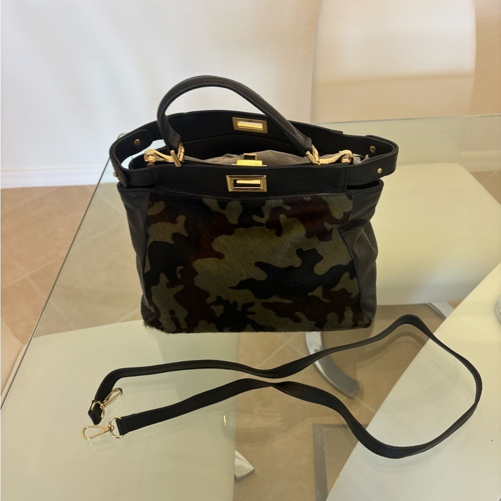 Camouflage Leather Handbag long Crossbody Gold Hardware - Picture 2 of 6
